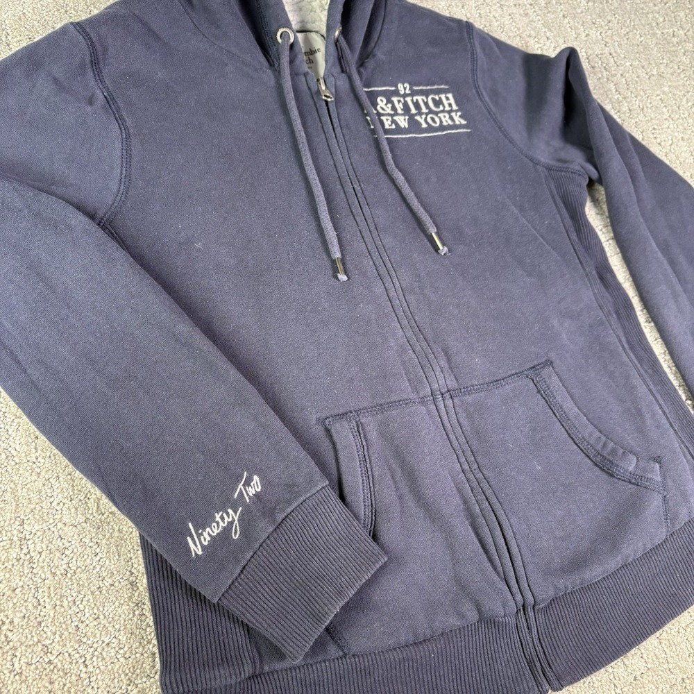 Vintage Y2K Abercrombie & Fitch Muscle Hoodie Large  Blue Full Zip Embroidered